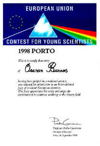 EU Contest For Young Scientists Certificate.