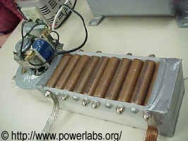 Murphy's law in action: With both the original fans blown at the same time, the spark gap had to be improvised with a microwave oven fan...