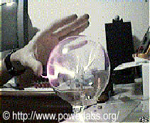 Notice how a 1cm arc crosses the glass and burns my finger: A proof that this globe is WAY overpowered!