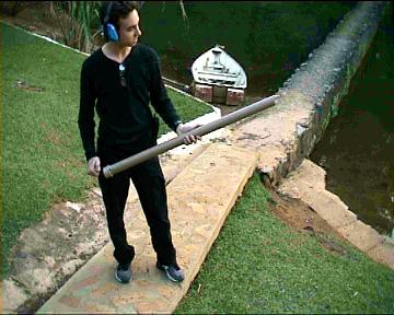  Me preparing to fire the cannon. Earmuffs a must!