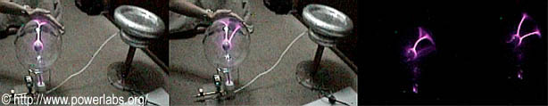 Still frames from plasma globe prototype video.