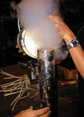 Cooling the pipe with Liquid Nitrogen.