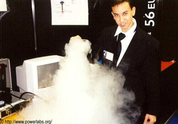 Sam puts on his best Mad Scientist face while he attempts to cryogenically freeze himself.