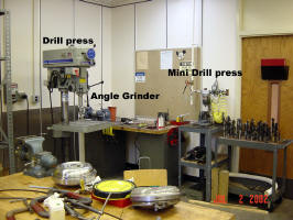 Drill press, Mini Drill Press, Angle Grinder, Vice.