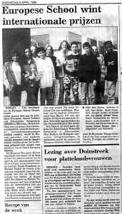 Dutch Newspaper article about the science fair. I'm the one holding the shield.