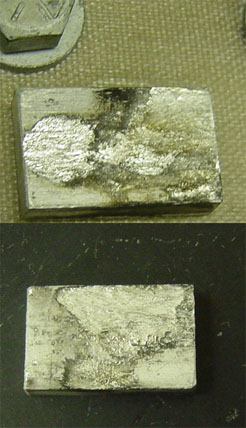 Top and bottom of aluminum projectile post inductor-modulated shot.